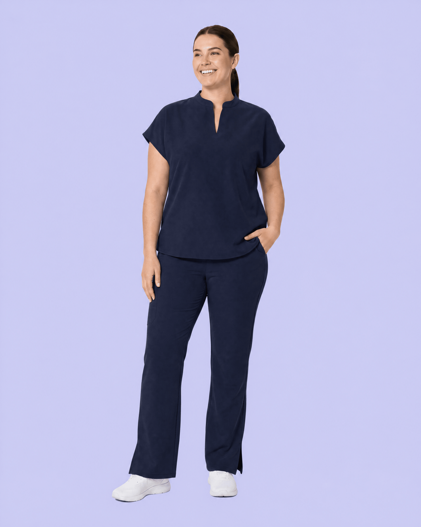 Women's Mandarin Dolman Top Navy - Scrubloop