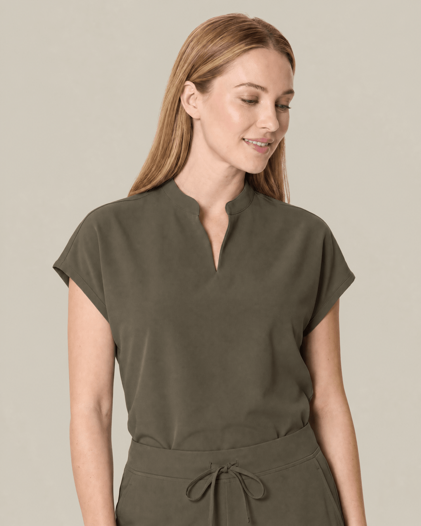 Women's Mandarin Dolman Top Olive - Scrubloop
