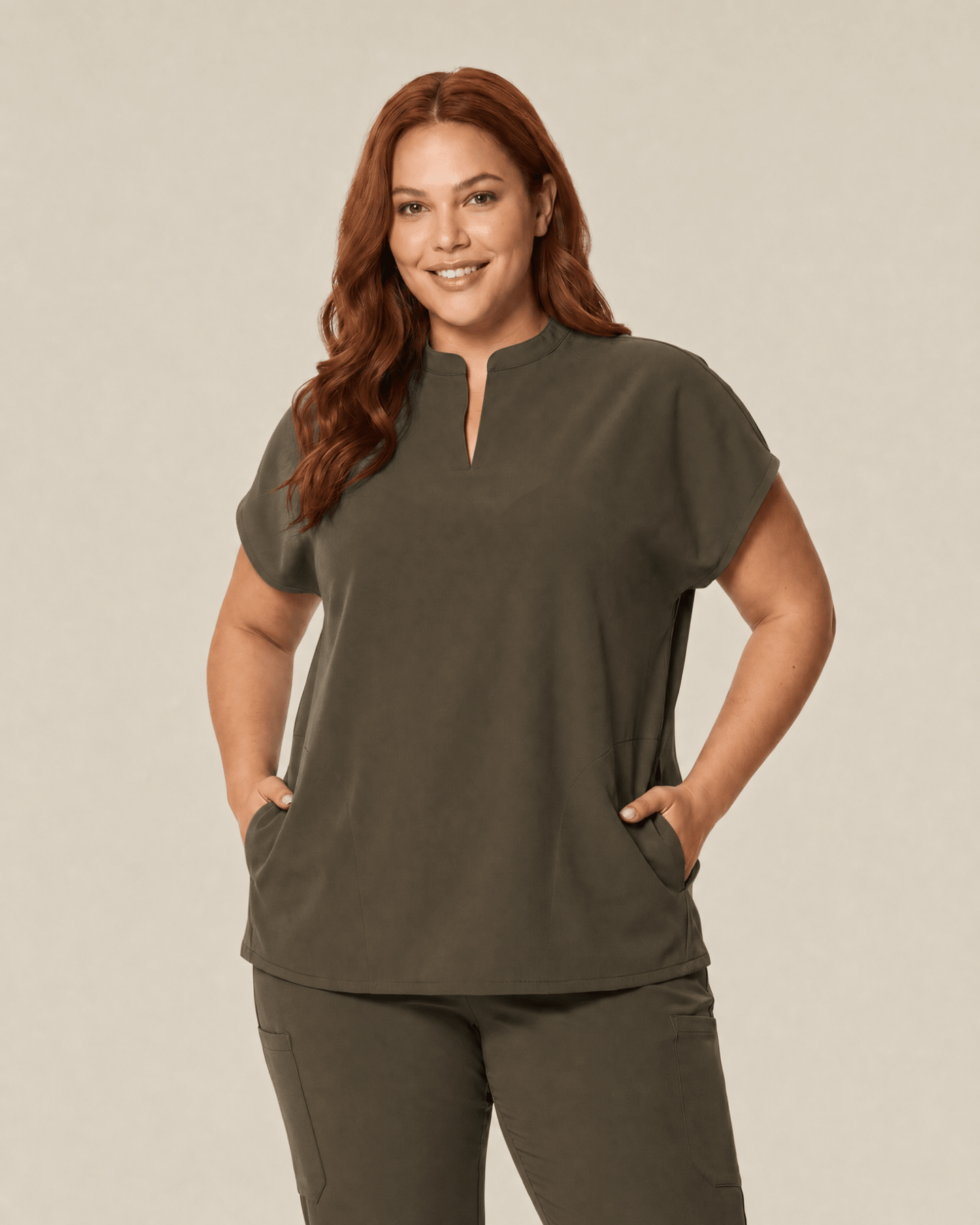Women's Mandarin Dolman Top Olive - Scrubloop