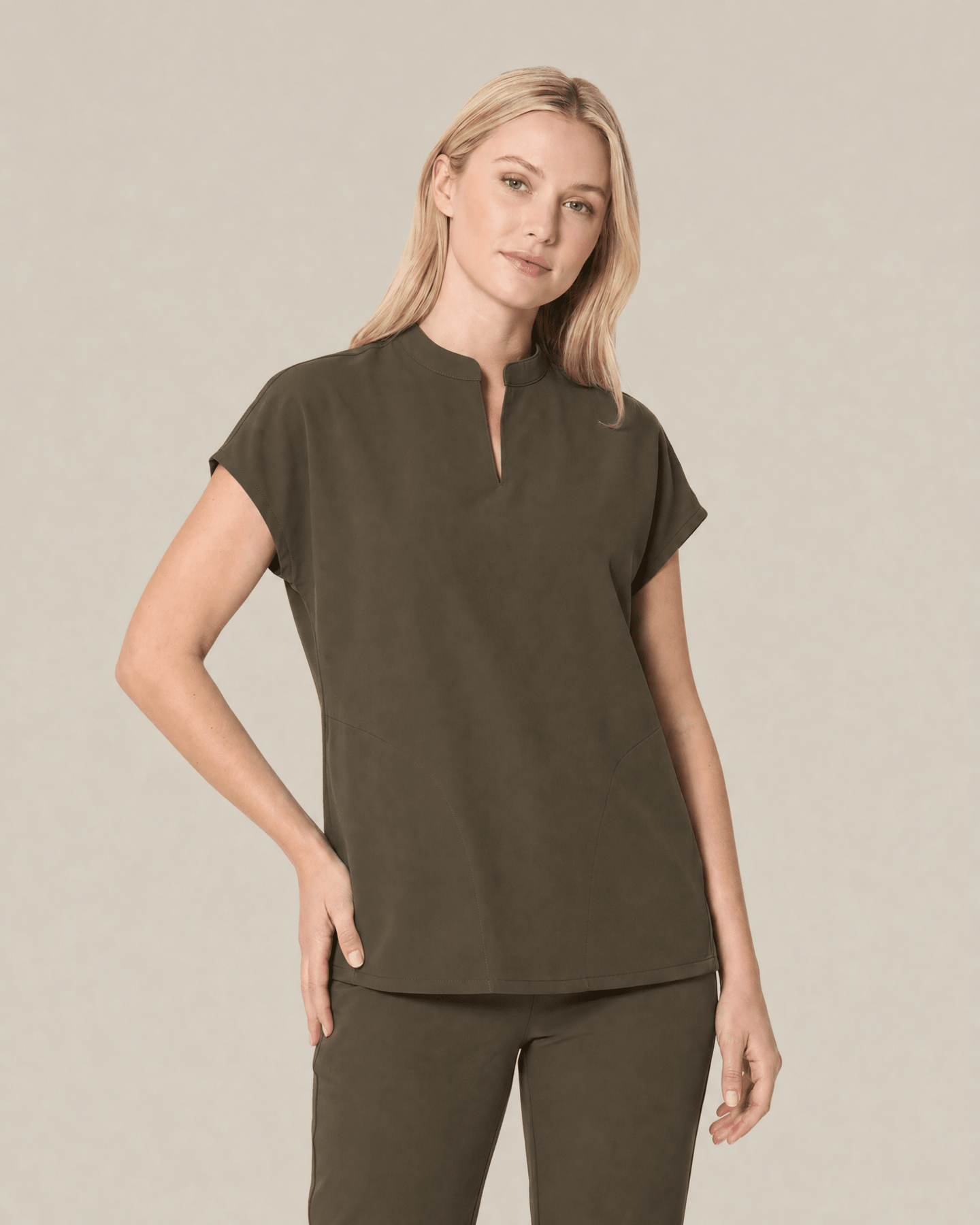 Women's Mandarin Dolman Top Olive - Scrubloop