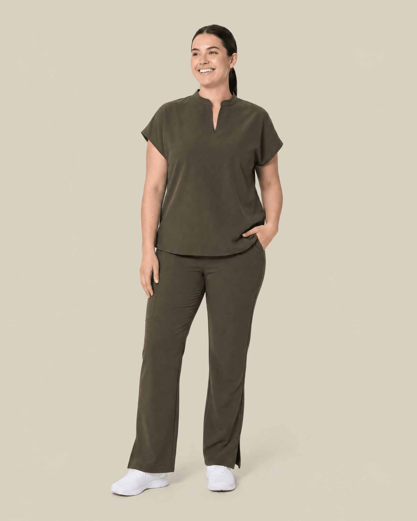 Women's Mandarin Dolman Top Olive - Scrubloop