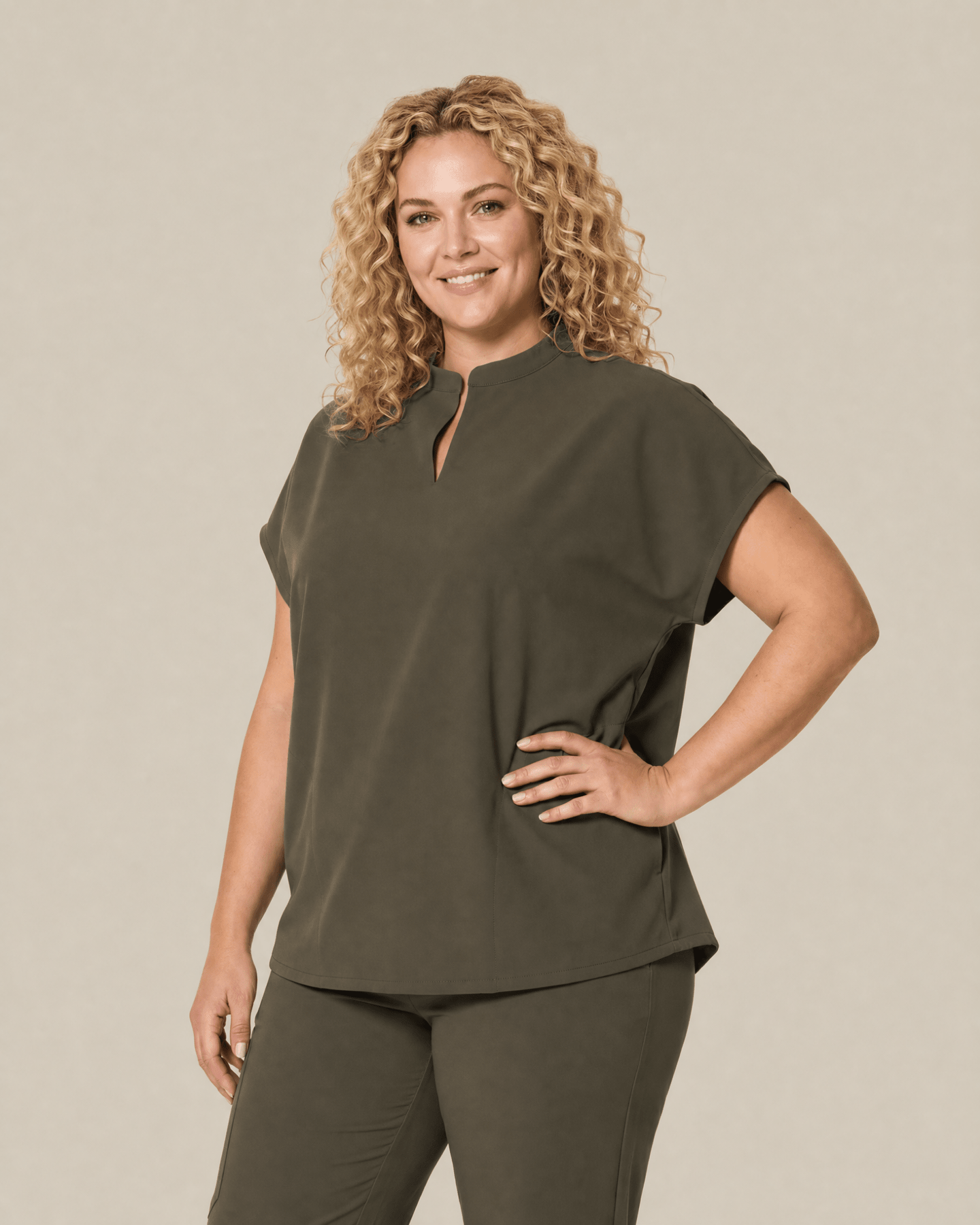 Women's Mandarin Dolman Top Olive - Scrubloop