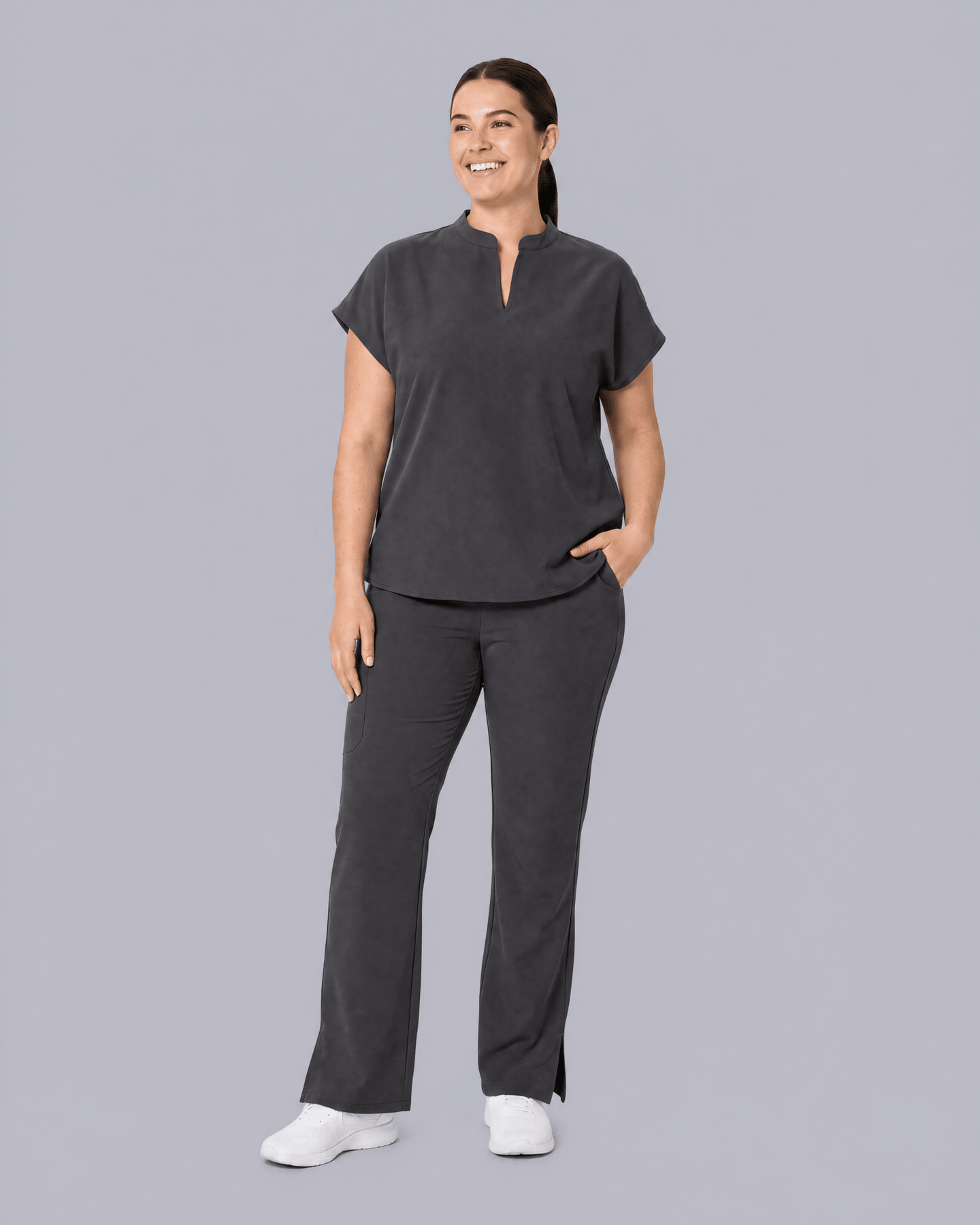 Women's Mandarin Dolman Top Pewter - Scrubloop