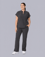 Women's Mandarin Dolman Top Pewter - Scrubloop