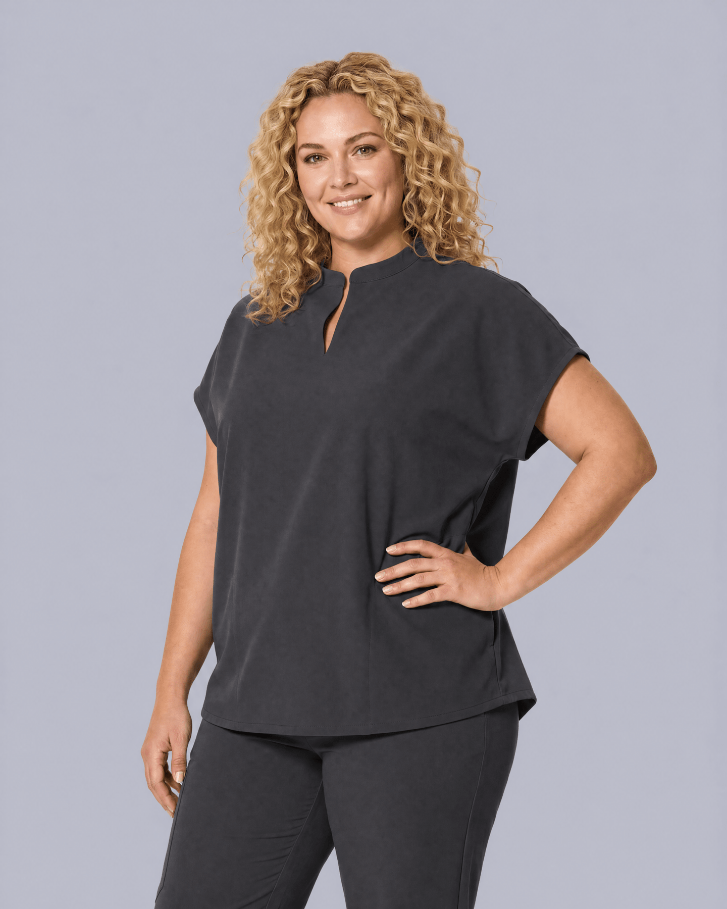 Women's Mandarin Dolman Top Pewter - Scrubloop