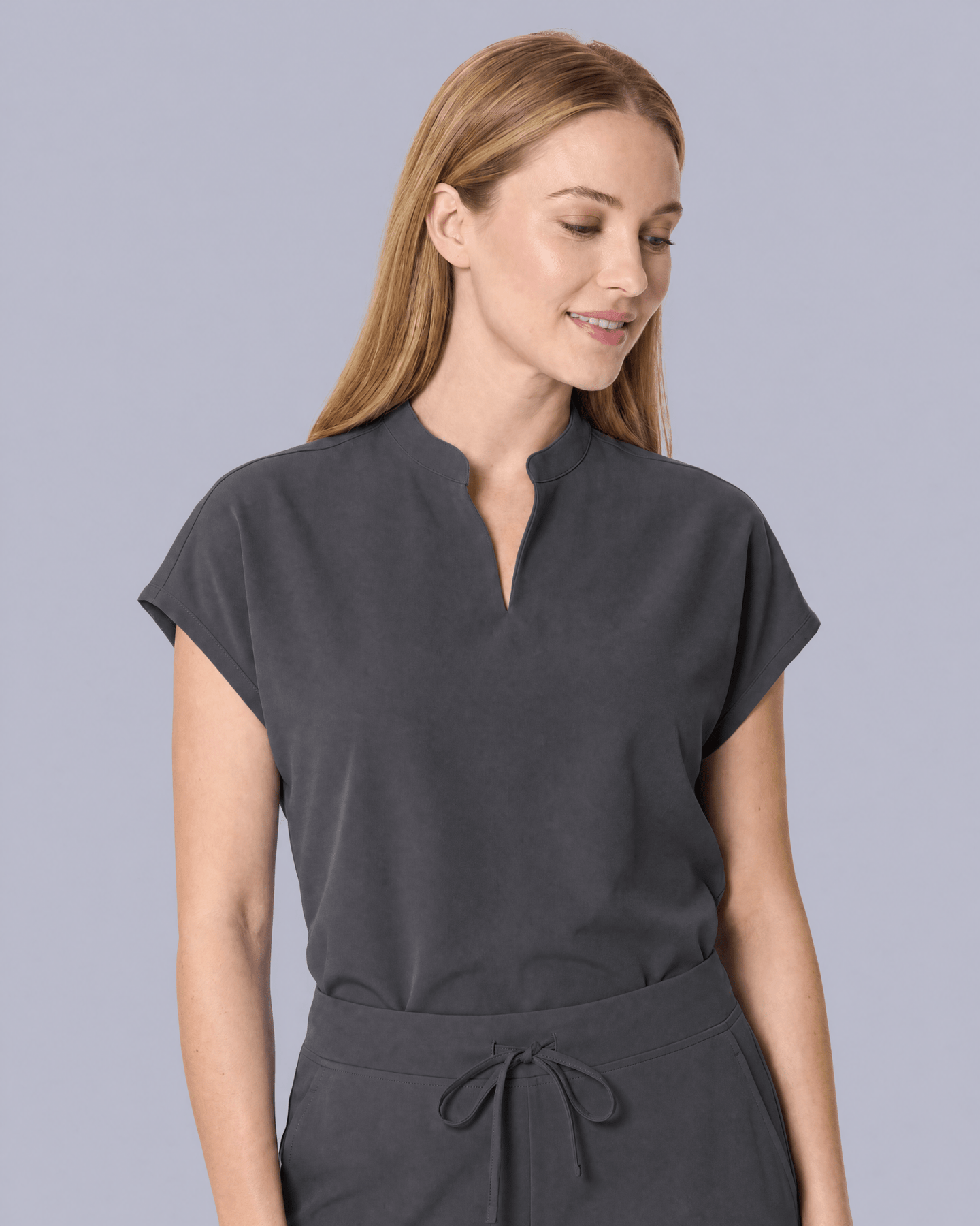 Women's Mandarin Dolman Top Pewter - Scrubloop