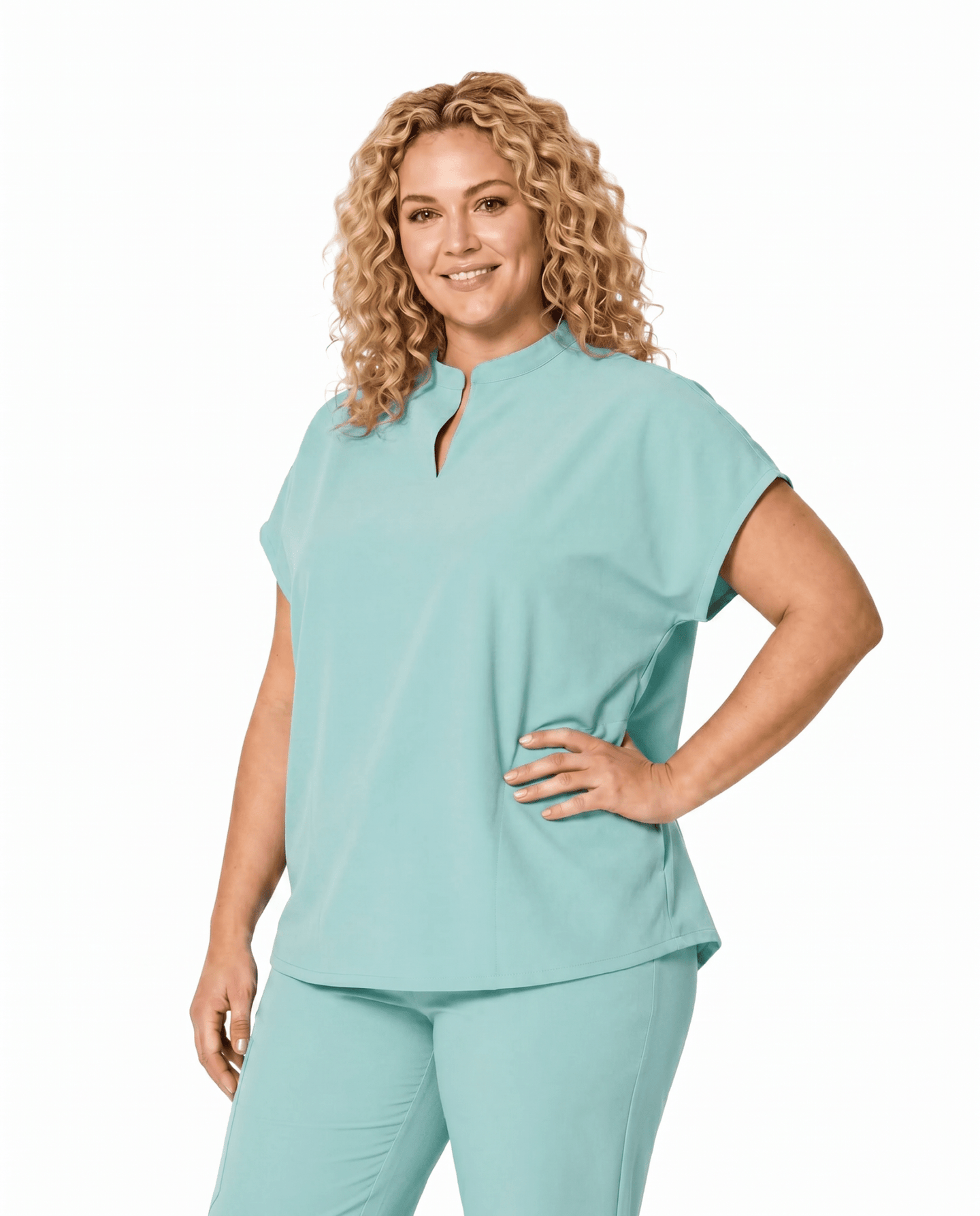 Women's Mandarin Dolman Top Sky Blue - Scrubloop