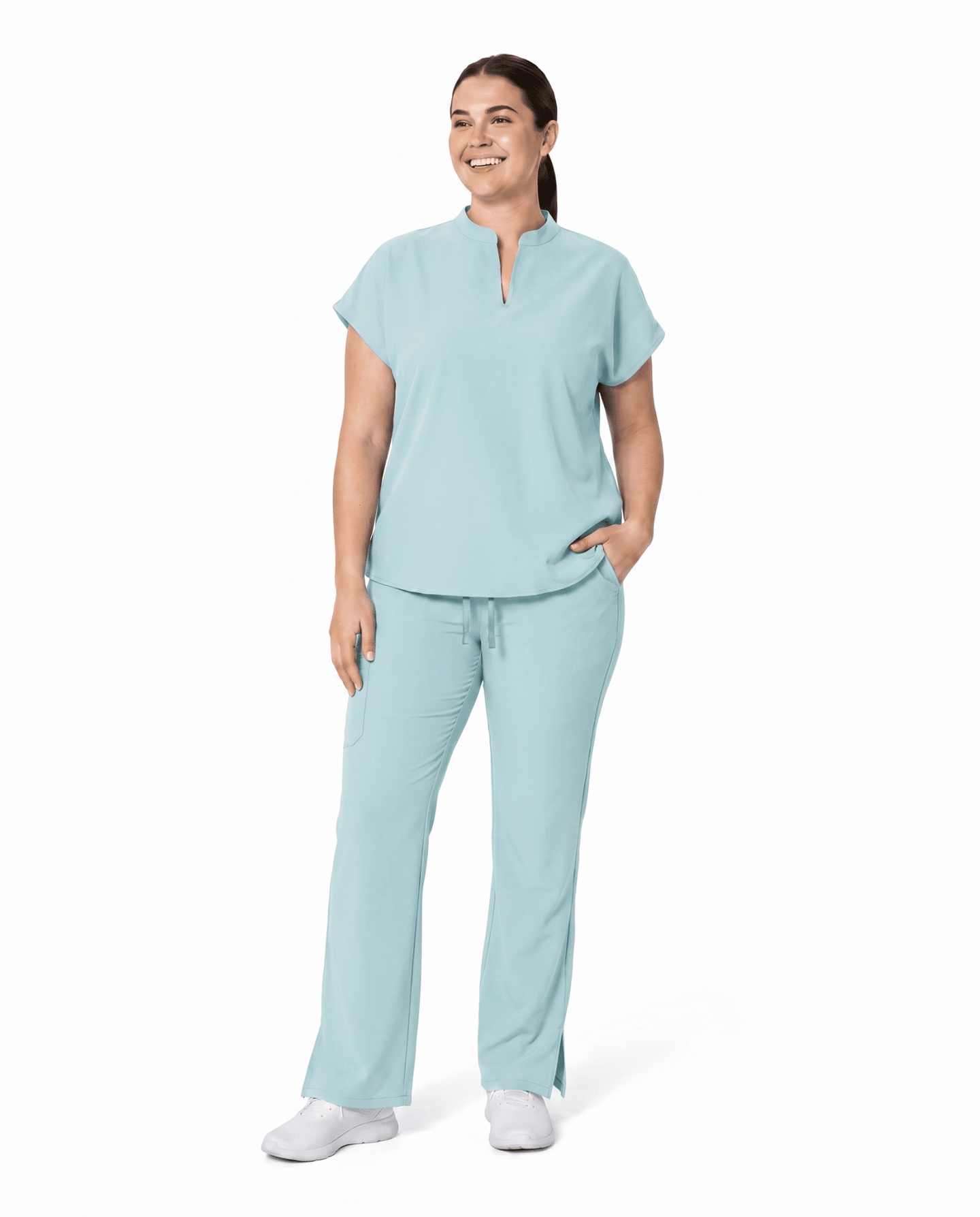 Women's Mandarin Dolman Top Sky Blue - Scrubloop