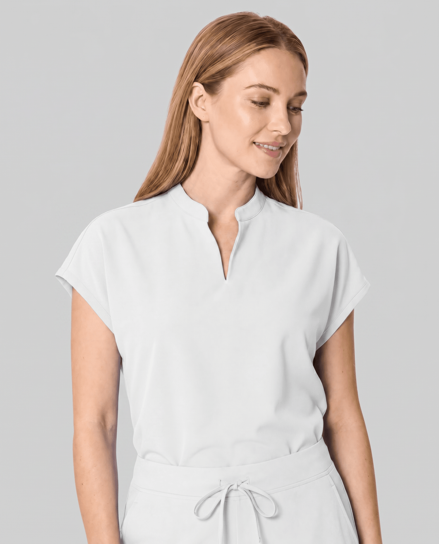 Women's Mandarin Dolman Top White - Scrubloop