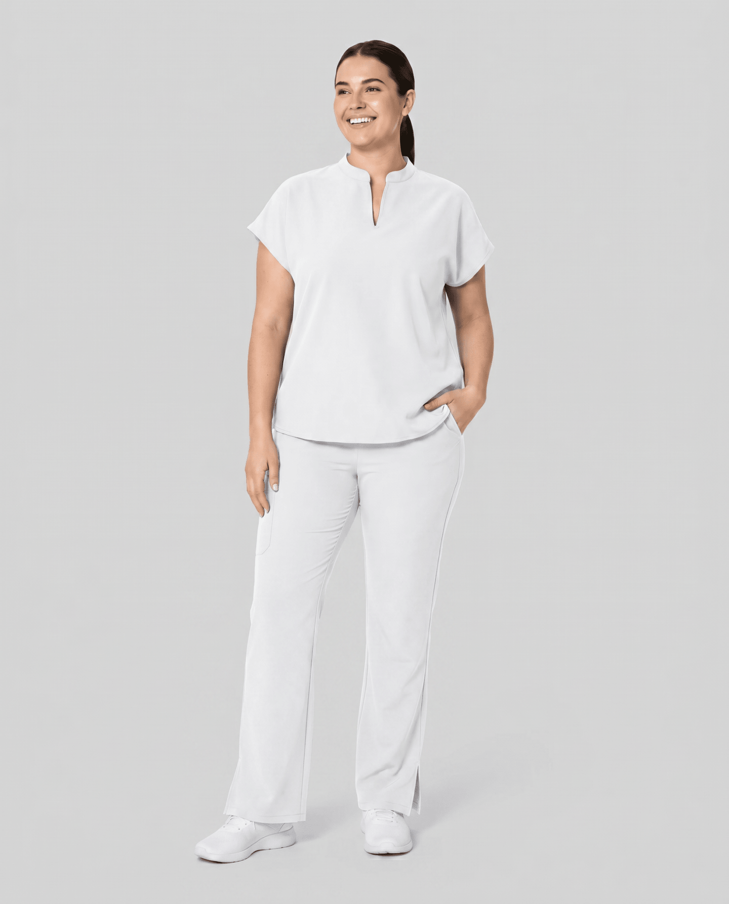 Women's Mandarin Dolman Top White - Scrubloop
