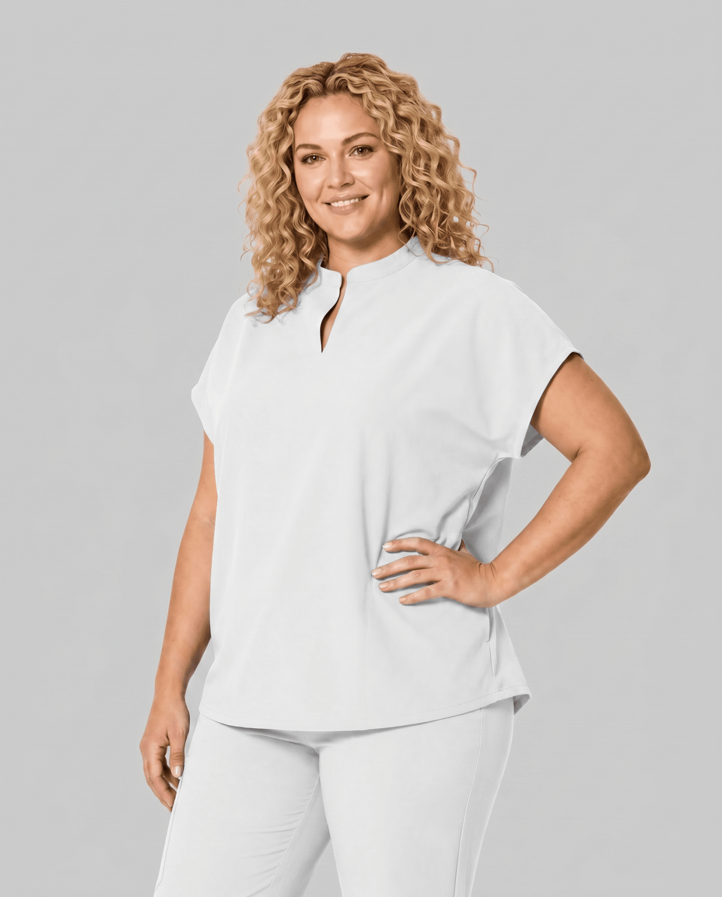 Women's Mandarin Dolman Top White - Scrubloop