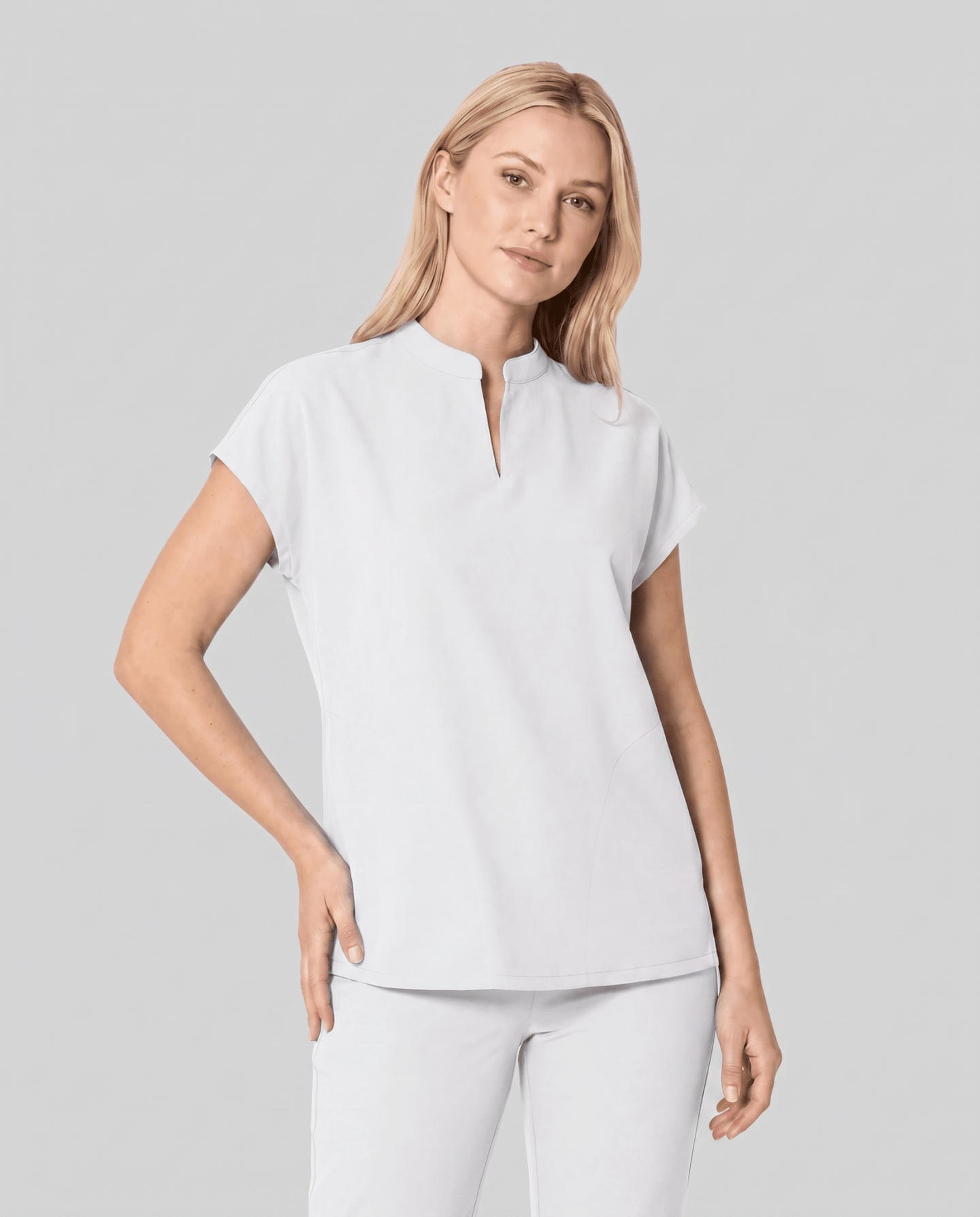Women's Mandarin Dolman Top White - Scrubloop