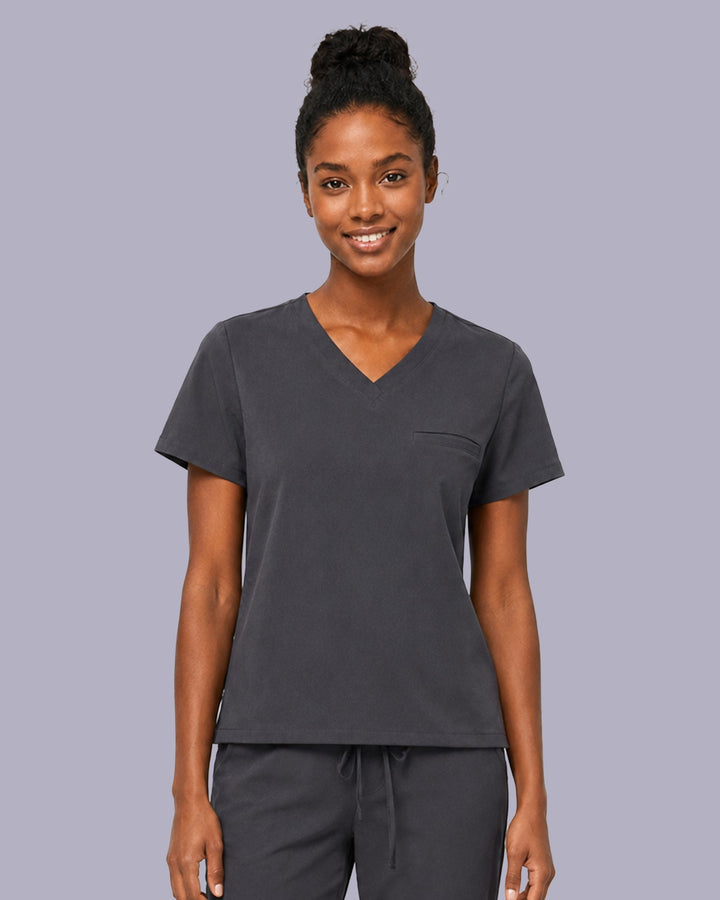 Women's One-Pocket V-neck Scrub Top Pewter