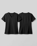 Women's One-Pocket V-neck Scrub Top Black - Scrubloop