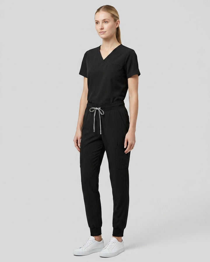 Women's One-Pocket V-neck Scrub Top Black