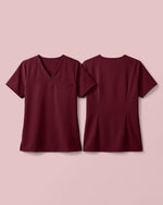 Women's One-Pocket V-neck Scrub Top Burgundy - Scrubloop