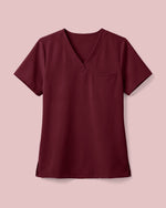 Women's One-Pocket V-neck Scrub Top Burgundy - Scrubloop