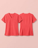 Women's One-Pocket V-neck Scrub Top Coral - Scrubloop