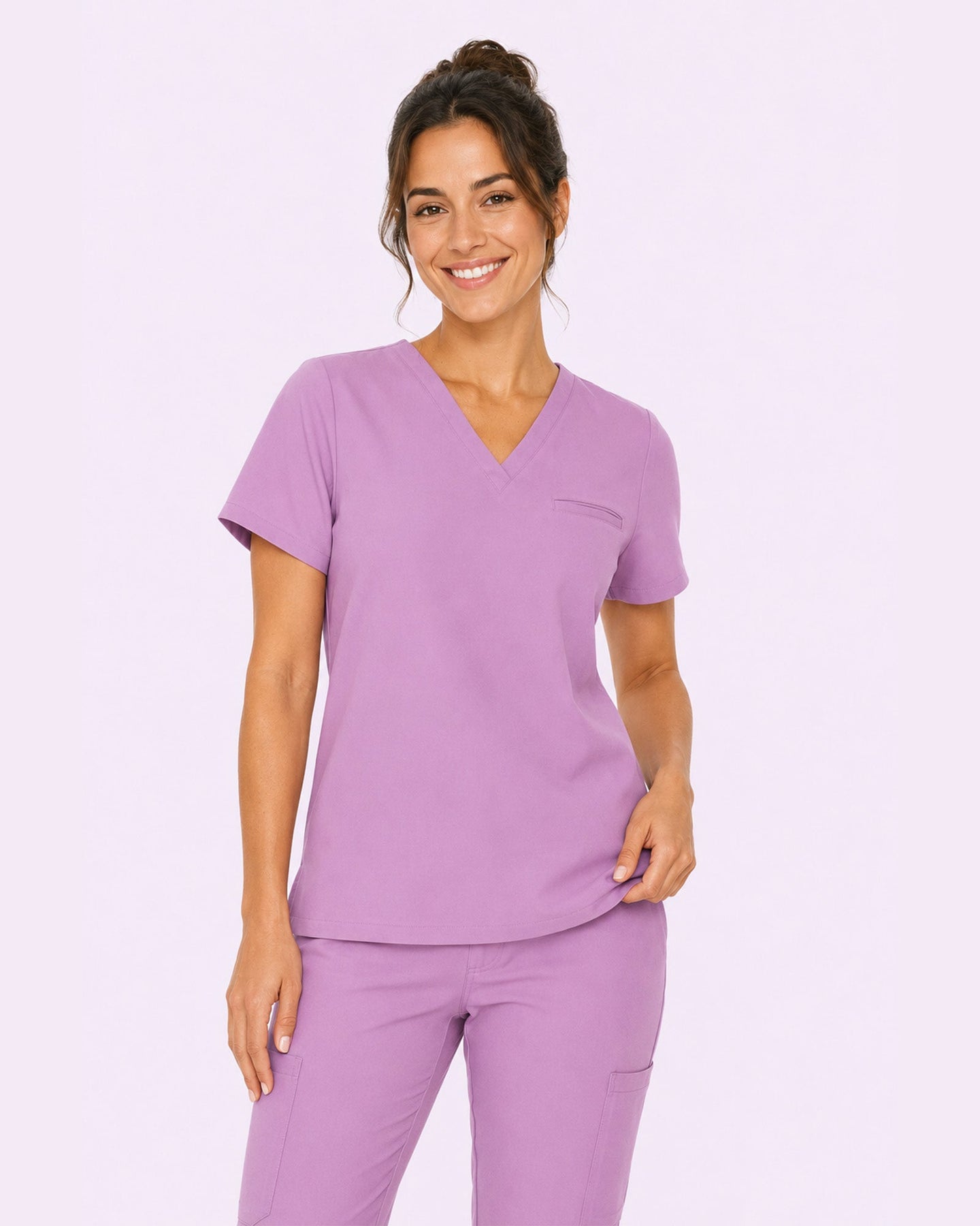 Women's One-Pocket V-neck Scrub Top Lilac - Scrubloop