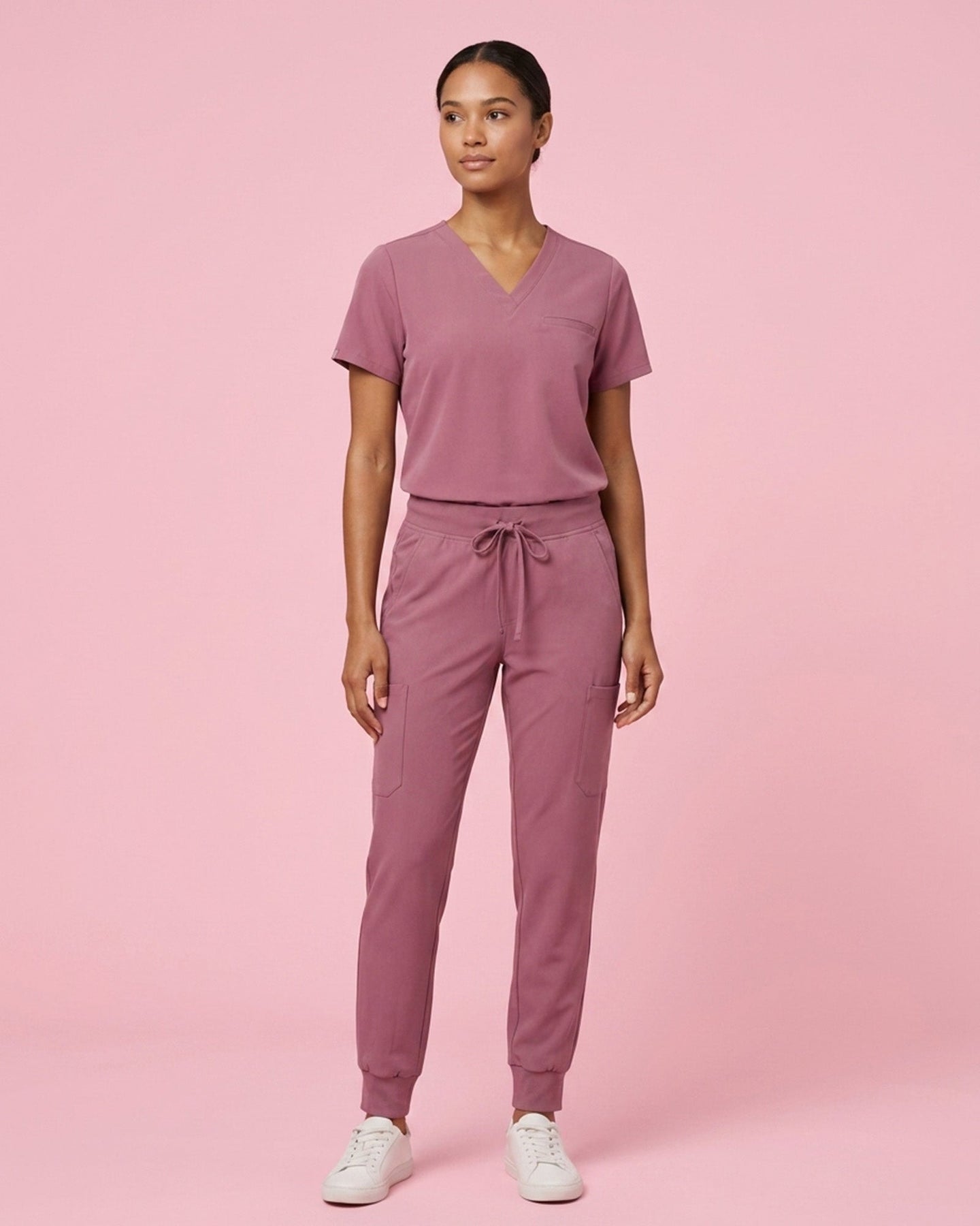 Women's One-Pocket V-neck Scrub Top Mauve - Scrubloop