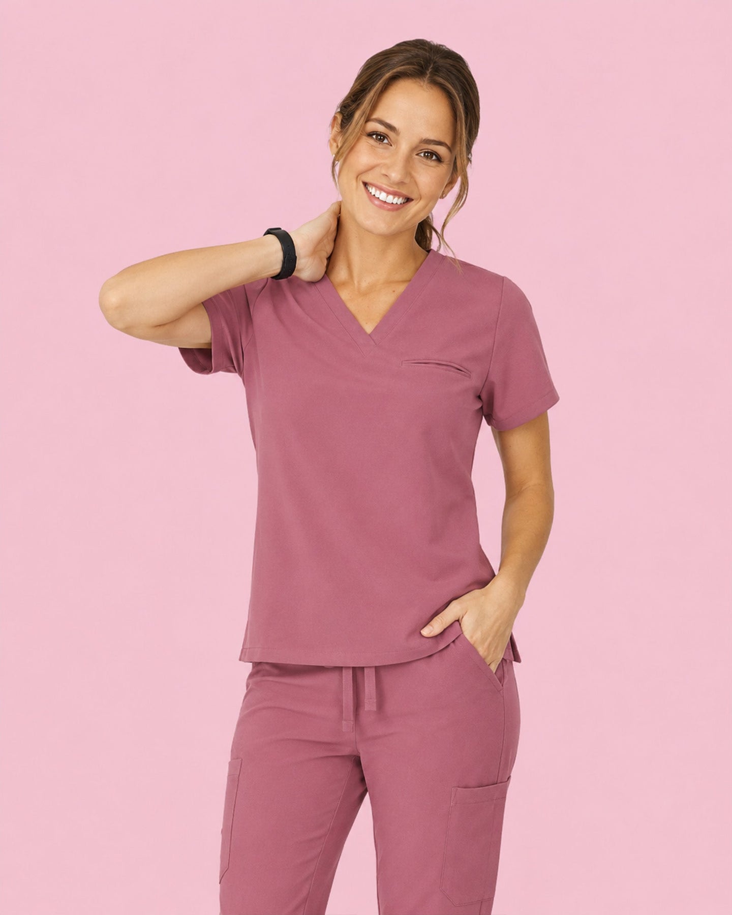 Women's One-Pocket V-neck Scrub Top Mauve - Scrubloop