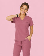 Women's One-Pocket V-neck Scrub Top Mauve - Scrubloop