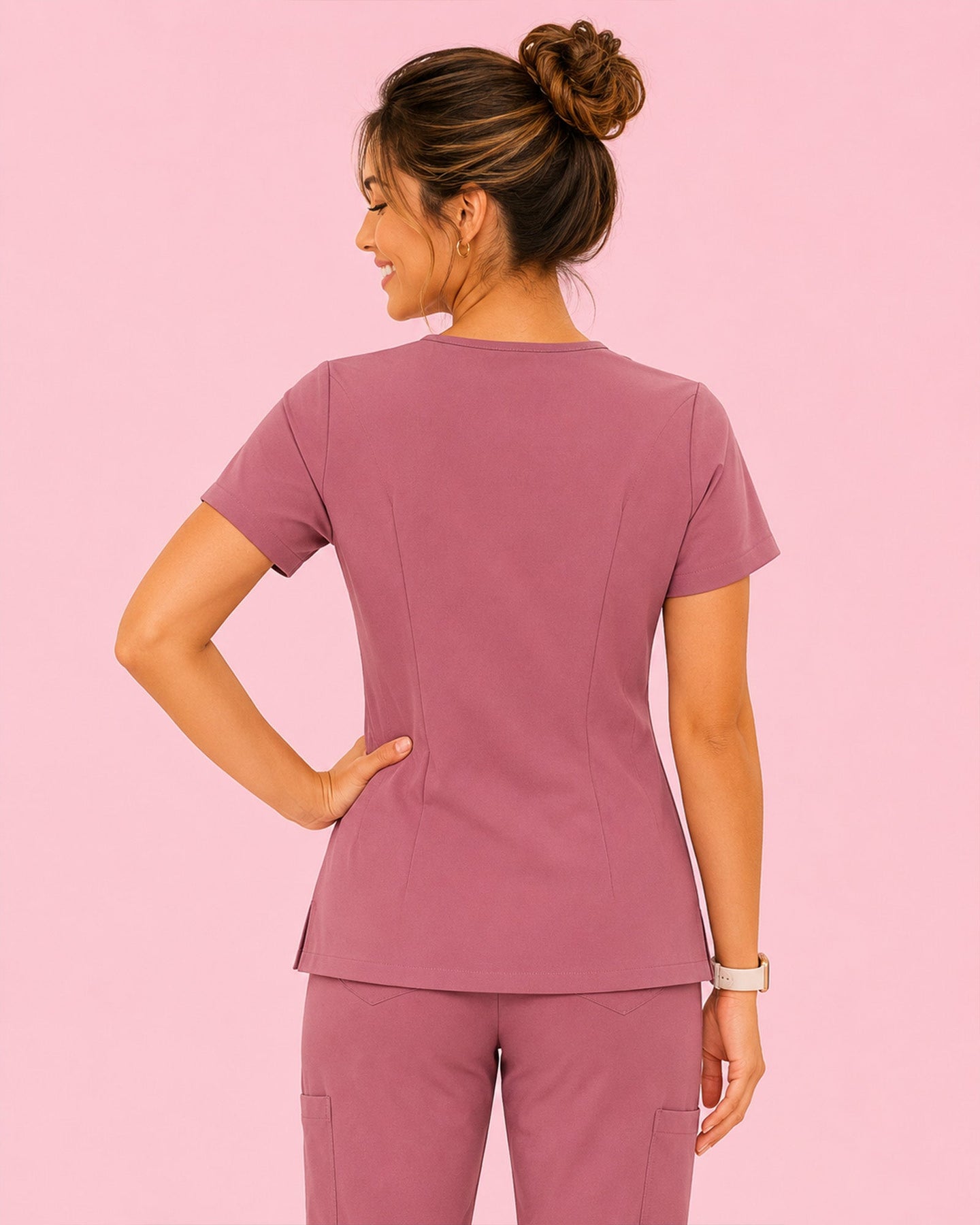 Women's One-Pocket V-neck Scrub Top Mauve - Scrubloop