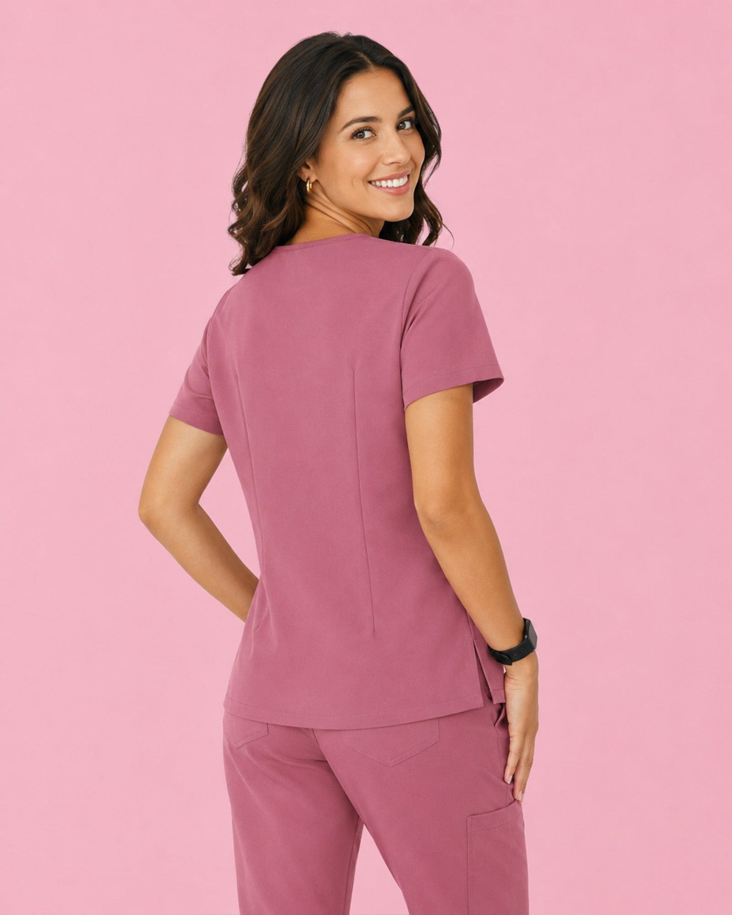 Women's One-Pocket V-neck Scrub Top Mauve - Scrubloop