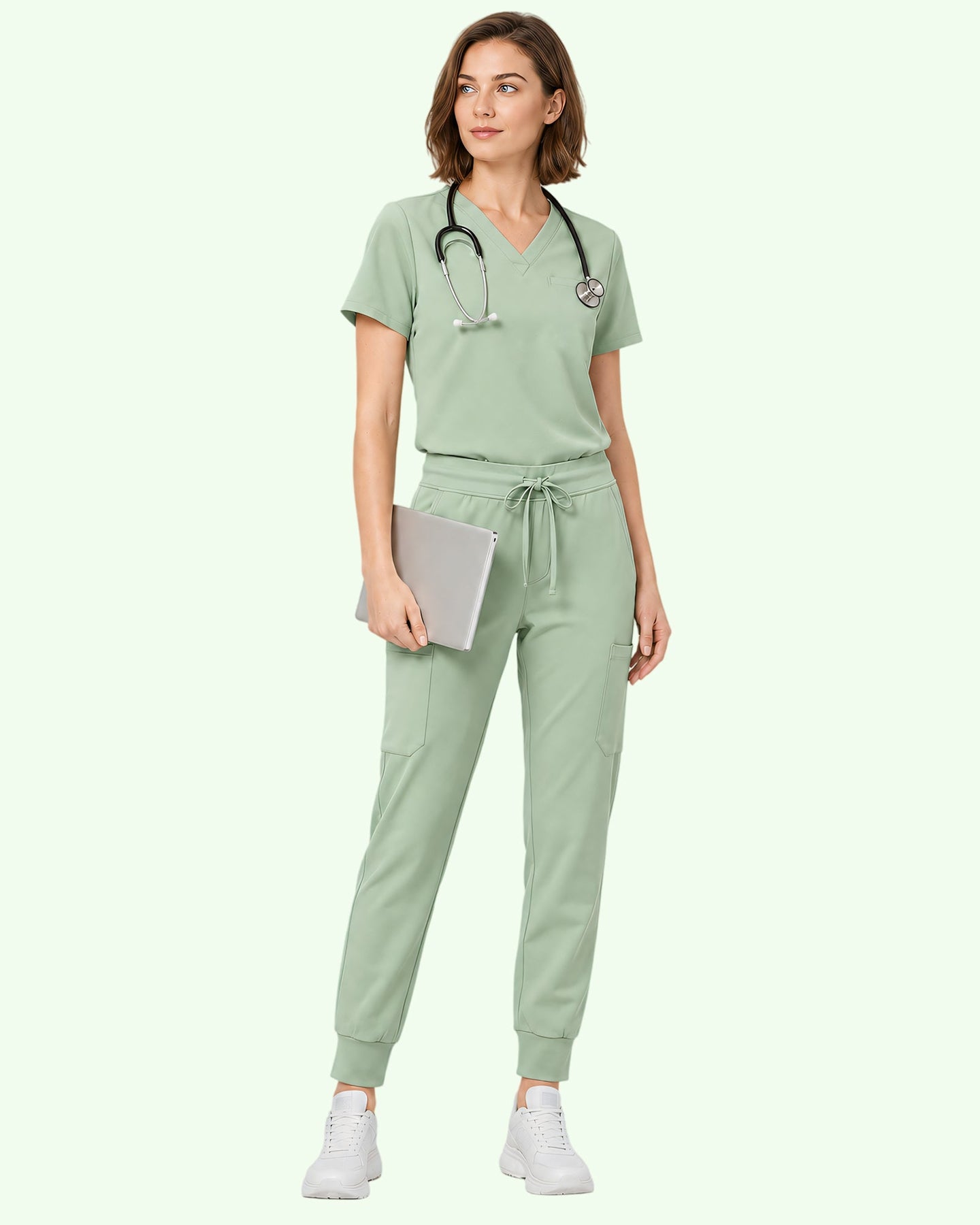 Women's One-Pocket V-neck Scrub Top Mint - Scrubloop