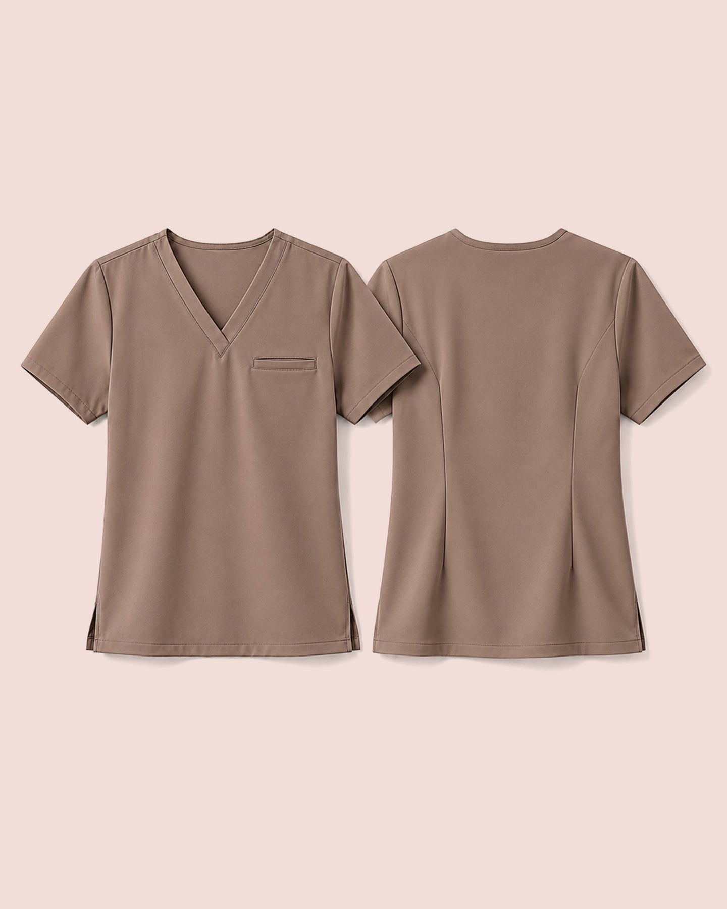 Women's One-Pocket V-neck Scrub Top Mocha - Scrubloop