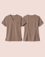 Women's One-Pocket V-neck Scrub Top Mocha - Scrubloop