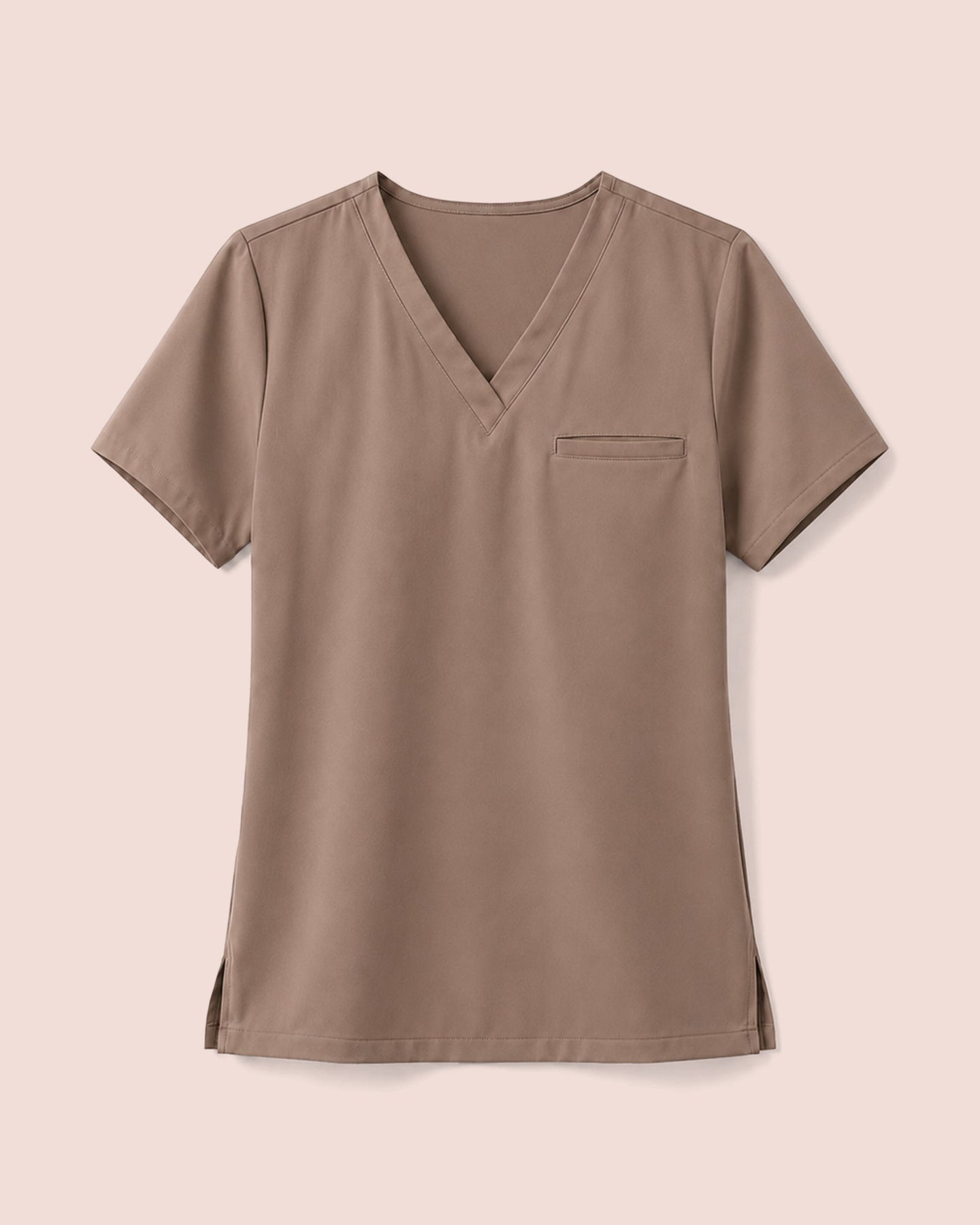 Women's One-Pocket V-neck Scrub Top Mocha - Scrubloop