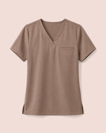Women's One-Pocket V-neck Scrub Top Mocha - Scrubloop