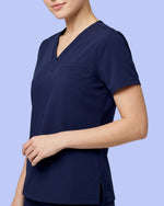 Women's One-Pocket V-neck Scrub Top Navy - Scrubloop