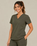 Women's One-Pocket V-neck Scrub Top Olive - Scrubloop