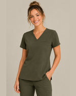 Women's One-Pocket V-neck Scrub Top Olive - Scrubloop