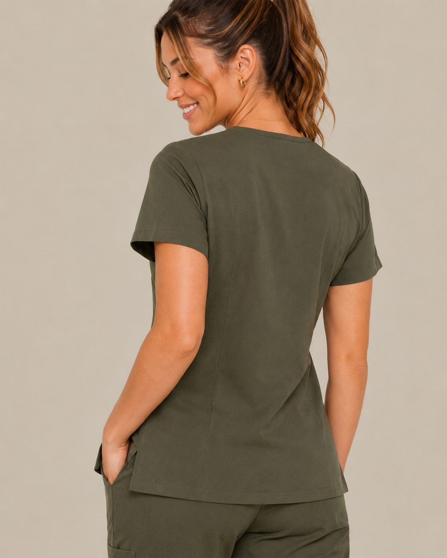 Women's One-Pocket V-neck Scrub Top Olive - Scrubloop