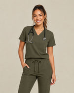 Women's One-Pocket V-neck Scrub Top Olive - Scrubloop