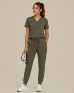 Women's One-Pocket V-neck Scrub Top Olive - Scrubloop