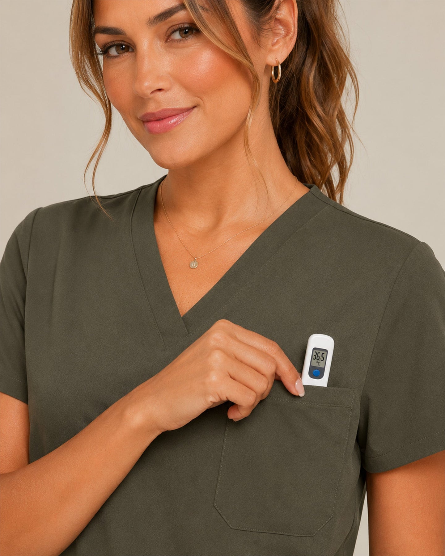 Women's One-Pocket V-neck Scrub Top Olive - Scrubloop