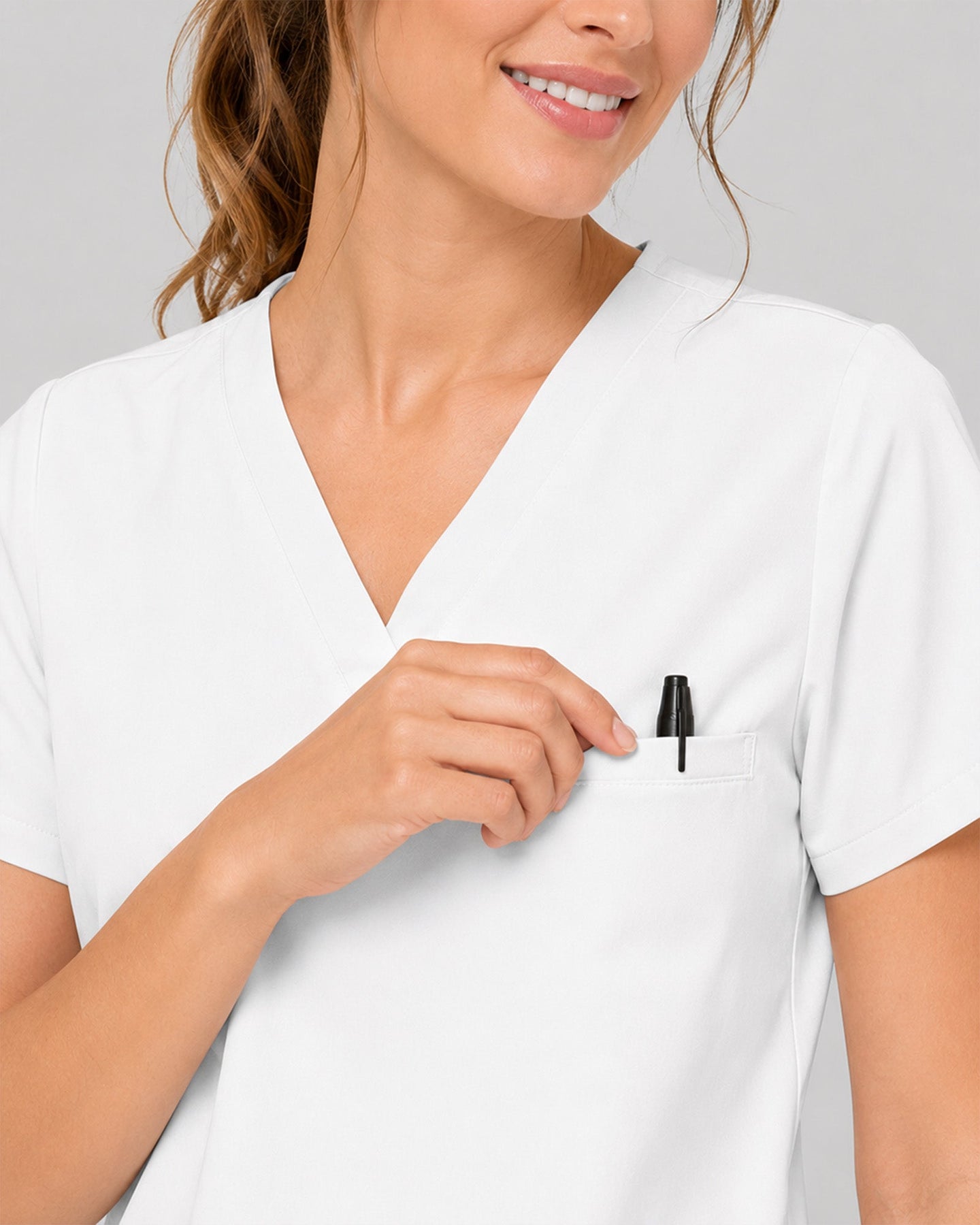 Women's One-Pocket V-neck Scrub Top White - Scrubloop