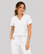 Women's One-Pocket V-neck Scrub Top White - Scrubloop