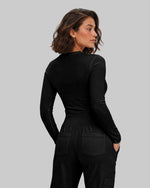 Women's Ribbed Long-Sleeve Underscrub Black - Scrubloop