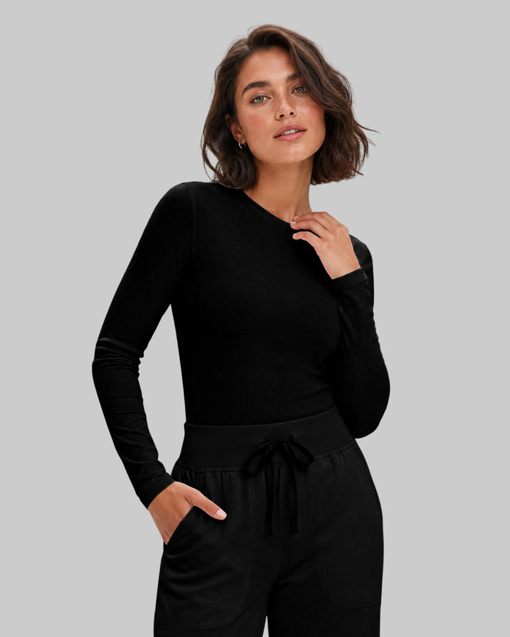 Women's Ribbed Long-Sleeve Underscrub Black