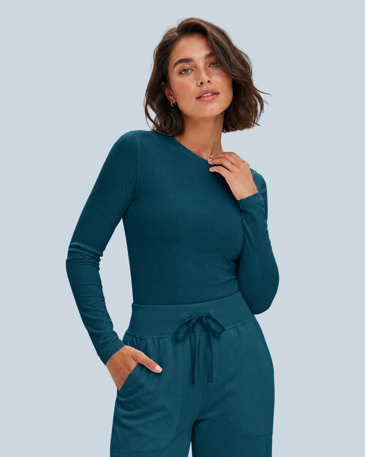 Women's Ribbed Long-Sleeve Underscrub Caribbean Blue