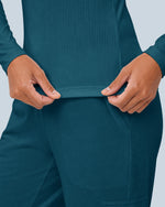 Women's Ribbed Long-Sleeve Underscrub Caribbean Blue - Scrubloop