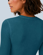 Women's Ribbed Long-Sleeve Underscrub Caribbean Blue - Scrubloop