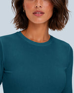 Women's Ribbed Long-Sleeve Underscrub Caribbean Blue - Scrubloop