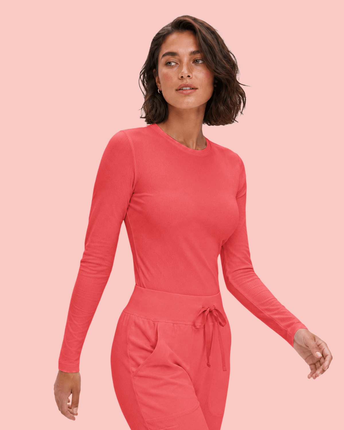 Women's Ribbed Long-Sleeve Underscrub Coral - Scrubloop