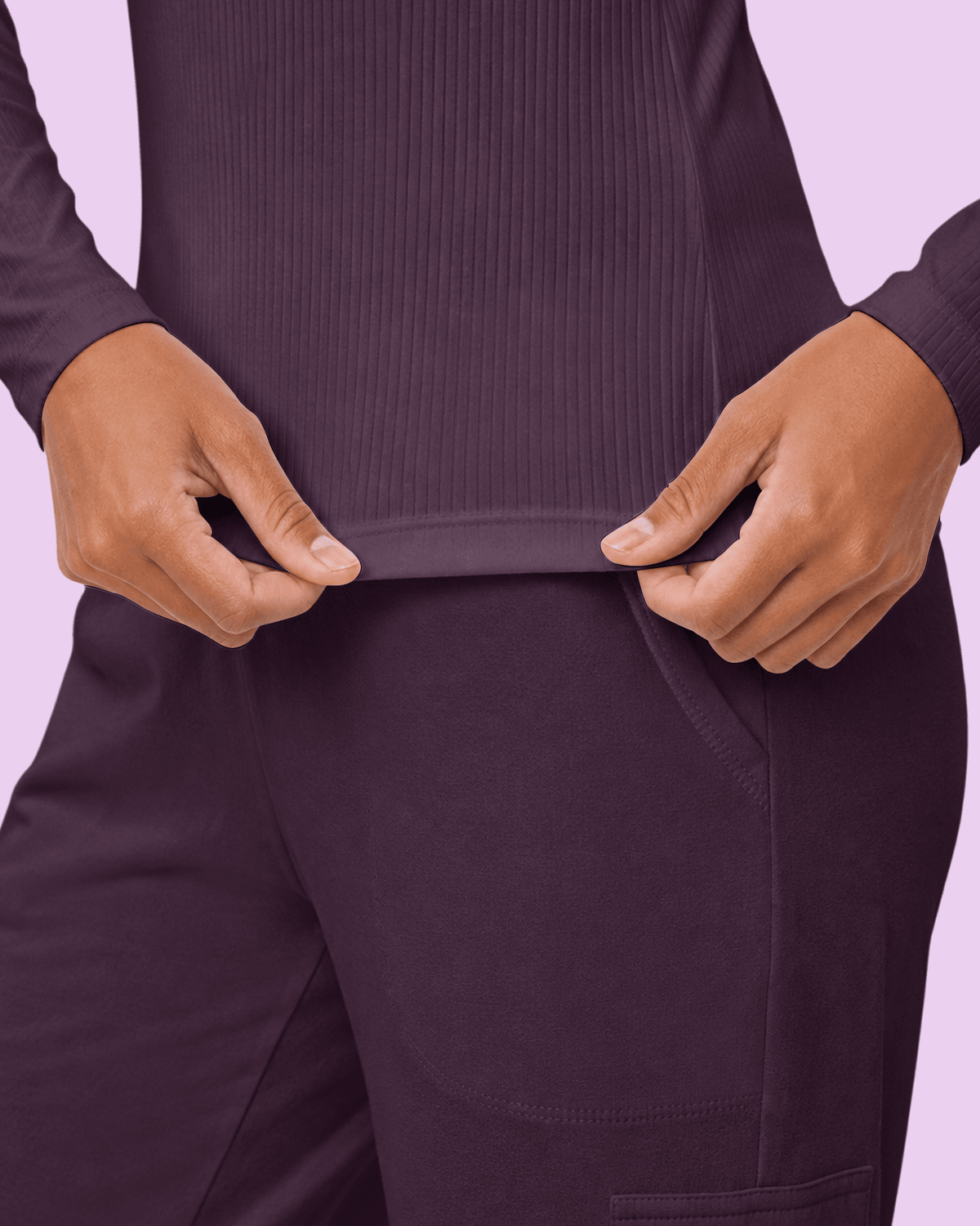 Women's Ribbed Long-Sleeve Underscrub Deep Eggplant - Scrubloop